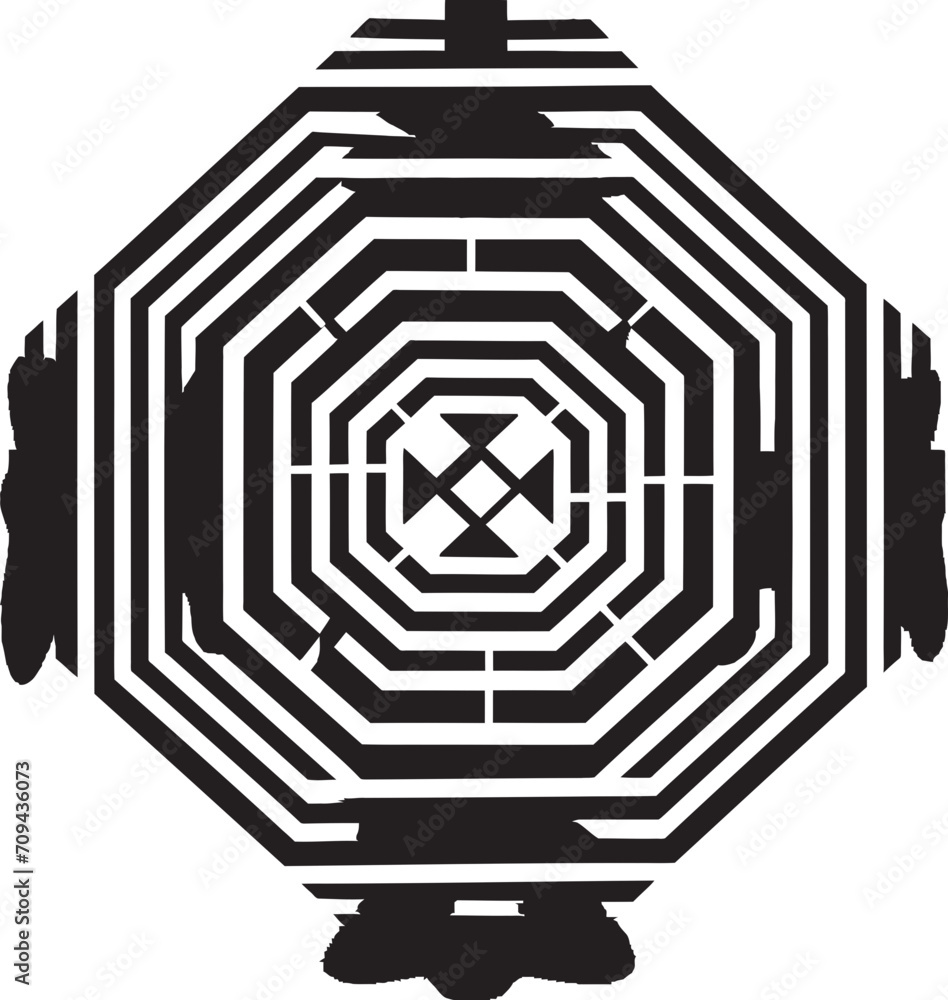 Fototapete mystic geometry monochromatic emblem with abstract black geometric design in vector ephemeral lines 