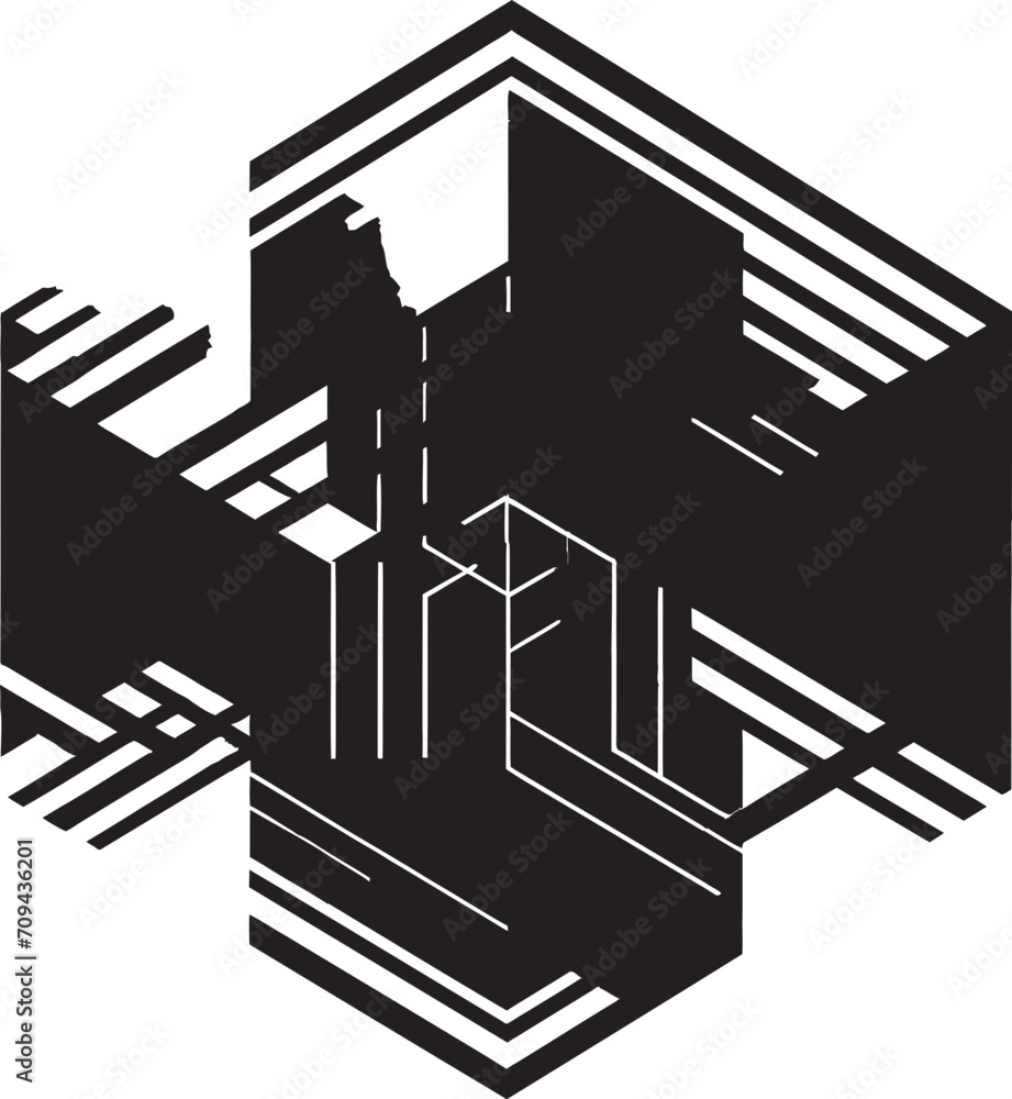 Fototapete ephemeral geometry black icon depicting vector logo with abstract forms dynamic perspectives sleek v