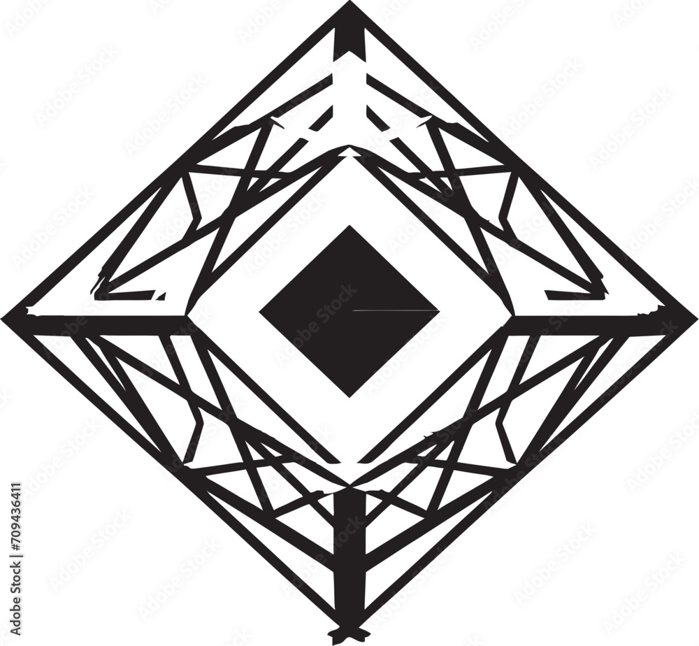 Fototapete astral symmetry vector logo with sleek black abstract geometric forms quantum contours elegant icon 