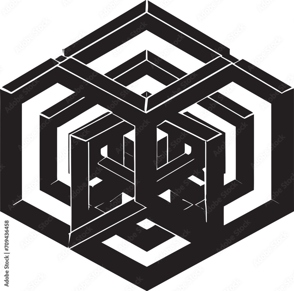Fototapete mystic geometry monochromatic emblem with abstract black geometric design in vector ephemeral lines 