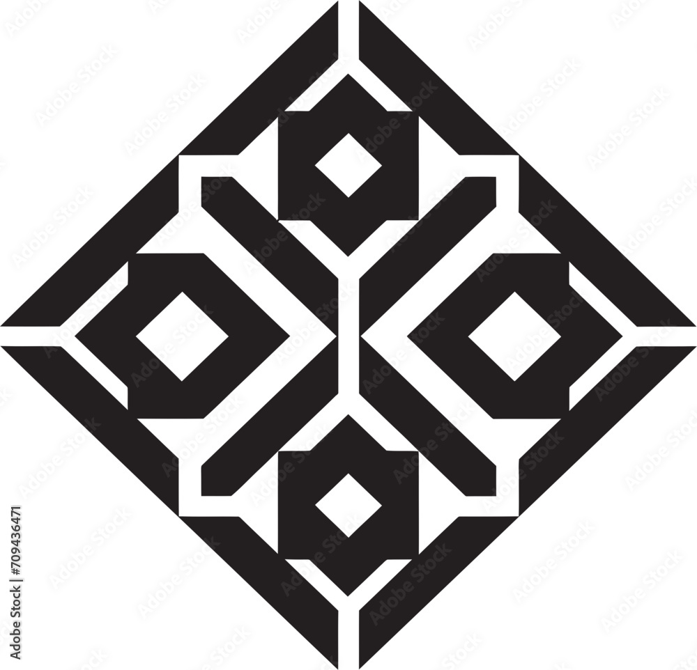 Fototapete dimensional harmony monochromatic icon of abstract geometric shapes in vector dynamic symmetry black