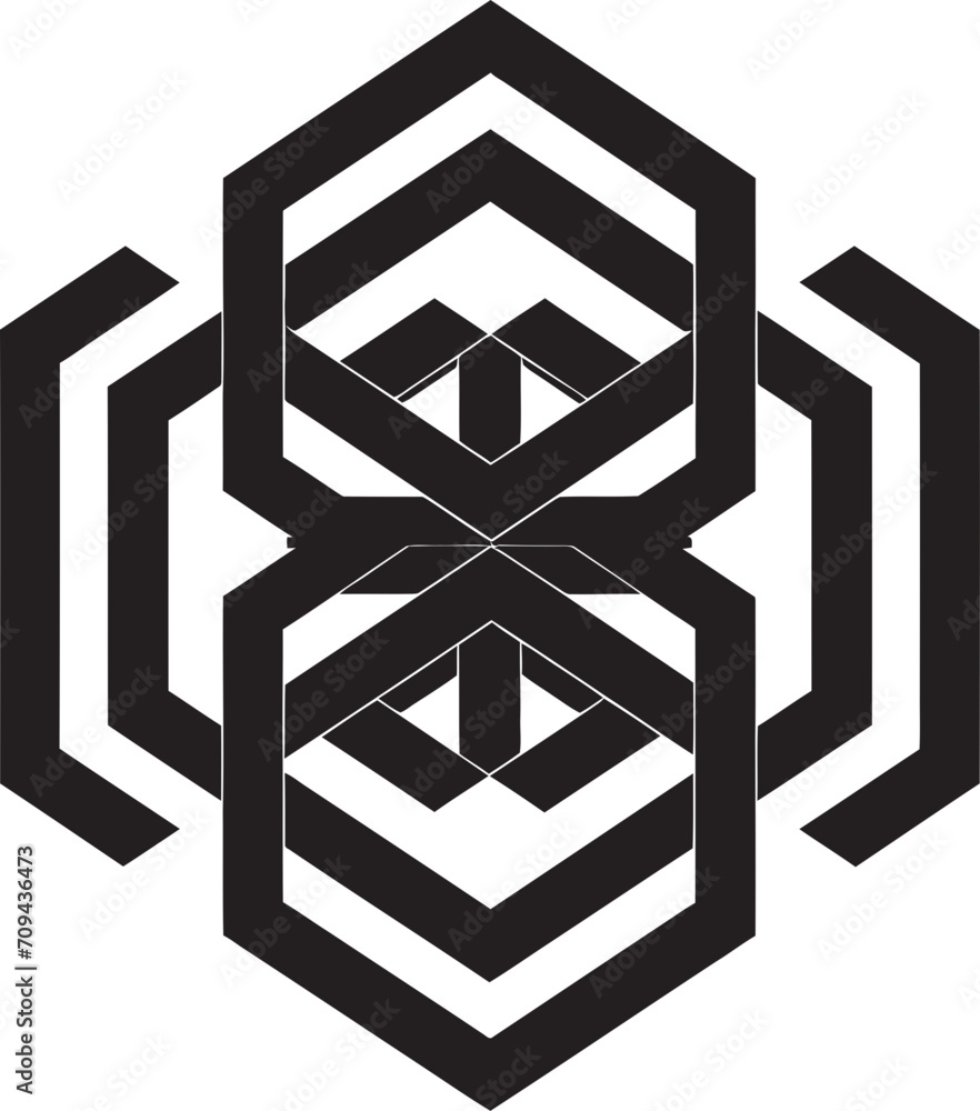 Fototapete shape fusion vector logo design with elegant black abstract geometric forms quantum contours monochr