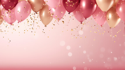 Children's birthday background with many balloons in pastel tones