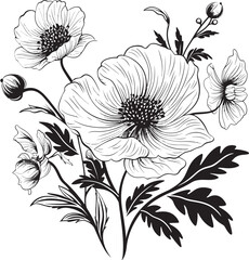 Garden Serenity Chic Vector Logo with Black Botanical Florals Enigmatic Bouquet Black Emblem Featuring Botanical Floral Elegance