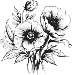 Floral Tapestry Monochromatic Emblem Illustrating Botanical Elements Petals in Noir Sleek Black Icon Showcasing Vector Floral Design