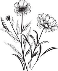 Sleek Petals Monochromatic Icon of Botanical Floral Design Infinite Blossoms Elegant Emblem, Vector Logo in Black