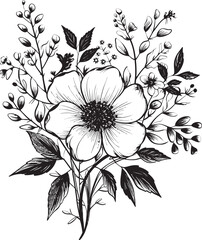 Sleek Petals Monochromatic Icon of Botanical Floral Design Infinite Blossoms Elegant Emblem, Vector Logo in Black