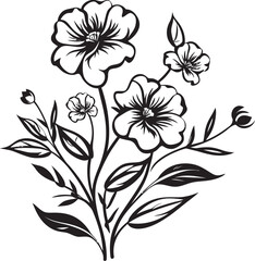Enigmatic Bouquet Black Emblem, Botanical Floral Elegance Blossoms in Harmony Monochromatic Vector Logo, Black Florals