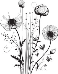 Enigmatic Bouquet Black Emblem, Botanical Floral Elegance Blossoms in Harmony Monochromatic Vector Logo, Black Florals