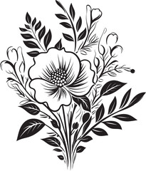 Sculpted Petals Elegant Black Icon, Botanical Design Whispers of Nature Vector Logo, Black Botanical Florals