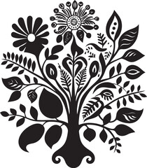 Floral Symphony Sleek Black Icon Illustrating Timeless Design Elegance in Bloom Monochrome Vector Logo with Black Florals