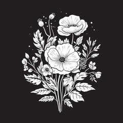Serenity in Bloom Sleek Icon Illustrating Black Botanical Florals Eternal Petals Monochrome Emblem with Elegant Vector Logo Design