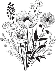 Whispers of Bloom Black Icon with Monochrome Botanical Florals Garden Enigma Chic Vector Logo Featuring Black Botanicals