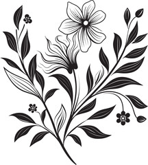 Chic Floral Essence Elegant Vector Logo Design with Black Florals Whispers of Bloom Sleek Black Icon Featuring Botanical Charm