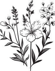 Garden Enigma Monochrome Emblem with Black Botanical Elements Blossom Tapestry Chic Vector Logo Illustrating Timeless Black Florals