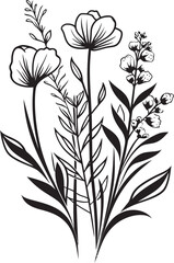 Symphony of Petals Sleek Black Icon Featuring Elegance in Botanical Elements Botanical Noir Monochrome Vector Logo with Elegant Black Florals