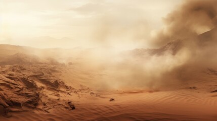 Fototapeta na wymiar A relentless sea of dust engulfs the arid landscape, creating an eerie and haunting scene.