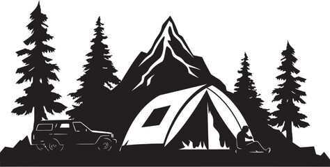 Starlit Sanctuary Black Vector Camping Logo Design Icon for Nighttime Bliss Wanderlust Haven Chic Camping Icon Illustrating Black Vector Design