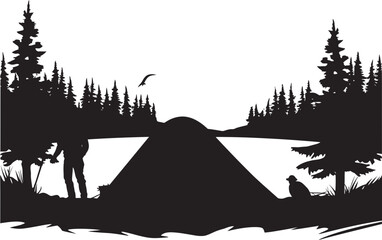 Fototapeta na wymiar Camping Escapade Elegant Black Icon Showcasing Vector Logo Design Mountain Majesty Sleek Monochromatic Emblem for Outdoor Enthusiasts