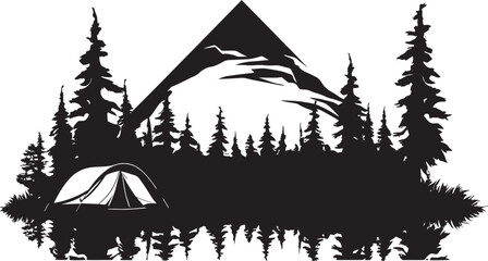 Under the Stars Black Vector Logo Design for Wilderness Retreats Trail Seeker Chic Camping Icon in Monochromatic Black