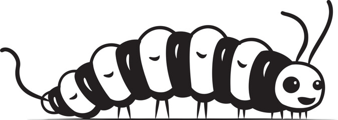 Silk Trail Elegance Sleek Black Icon Illustrating Caterpillar Evolution Natures Progression Elegant Monochrome Emblem for Caterpillar Icon