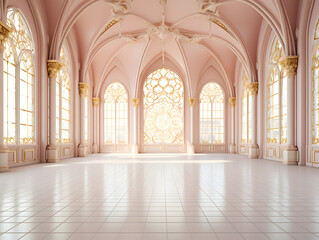 Fototapeta premium Luxury Interior of a royal palace with arches and columns, 3d render, classic and minimal style, big space with no people