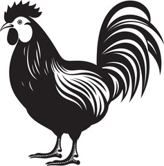 Fluffy Feathers Sleek Monochromatic Emblem Illustrating Chicken Beauty Pecking Order Elegance Chic Black Icon with Vector Chicken Design