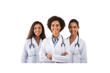 A group of male doctors standing and smiling looking at the camera transparent background