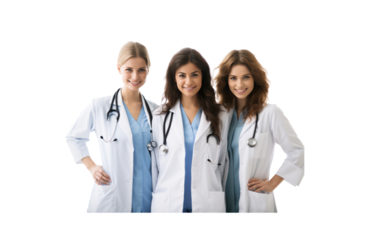 A group of male doctors standing and smiling looking at the camera transparent background