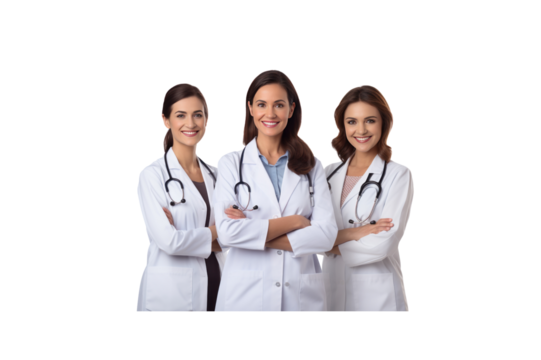 A group of male doctors standing and smiling looking at the camera transparent background