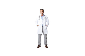 Fototapeta premium American doctor standing smiling looking at camera. Isolated. Transparent background.