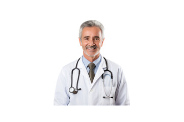Fototapeta premium American doctor standing smiling looking at camera. Isolated. Transparent background.