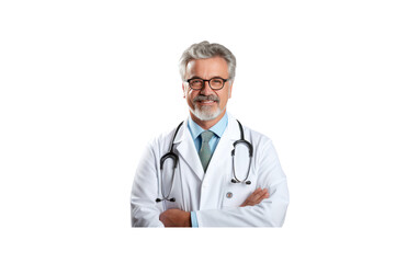 Fototapeta premium American doctor standing smiling looking at camera. Isolated. Transparent background.