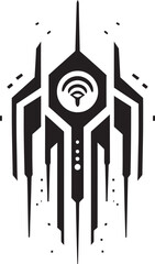 Code Symphony Sleek Black Emblem Illustrating Cybernetic Harmony Quantum Quotient Abstract Vector Logo Design in Black Cybernetics