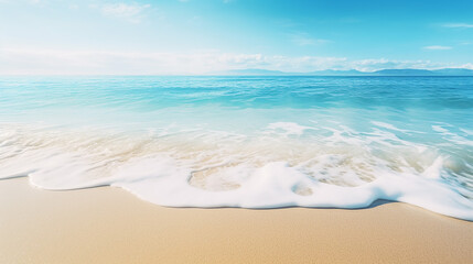 Fototapeta na wymiar beautiful soft blue ocean wave or clear sea on clean sandy beach