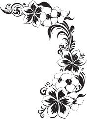 Graceful Garden Monochrome Emblem Featuring Decorative Floral Corners Eternal Blooms Sleek Black Icon with Vector Floral Corners