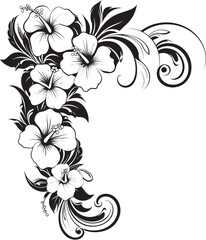 Natures Embrace Elegant Decorative Corner Logo in Black Petals of Panache Monochrome Vector Logo with Floral Corners