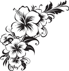Enchanting Vines Black Vector Emblem with Decorative Floral Corners Whimsical Whorls Elegant Logo Design with Decorative Corners in Black