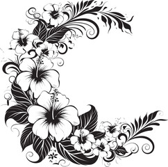Petals in Panache Monochrome Emblem with Decorative Corners in Black Blossom Bliss Sleek Black Logo Design with Decorative Corners
