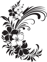 Botanic Borders Monochrome Logo Design with Decorative Corners Floral Fresco Elegant Black Icon Featuring Decorative Floral Corners