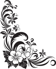 Natures Nectar Monochrome Icon with Decorative Corners in Black Petals in Panache Sleek Black Logo with Decorative Corners