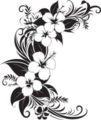 Blossom Beauty Sleek Vector Logo with Decorative Corners Natures Nectar Elegant Black Emblem with Decorative Floral Design