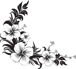 Graceful Garland Monochrome Icon Featuring Decorative Corners Opulent Orchids Sleek Black Logo Design with Decorative Corners