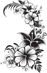 Blossom Bliss Sleek Black Icon Featuring Decorative Corners Enchanting Entwines Chic Emblem with Decorative Floral Design