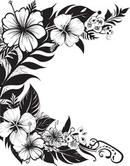 Floral Fantasy Monochrome Emblem with Decorative Floral Corners Chic Vines Sleek Black Icon Featuring Decorative Corners