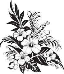 Botanic Borders Monochrome Logo Design with Decorative Corners Floral Fresco Elegant Black Icon Featuring Decorative Floral Corners