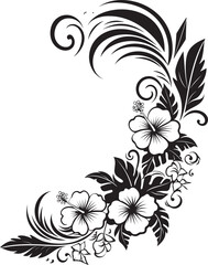 Botanic Bounty Elegant Black Logo Design with Decorative Corners Floral Fantasy Monochrome Emblem with Decorative Floral Corners