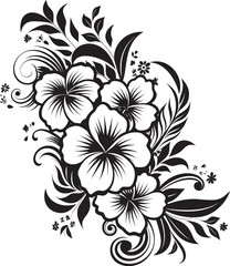 Eternal Elegance Sleek Black Logo with Decorative Floral Corners Botanic Bloom Monochrome Emblem Featuring Decorative Corner Vectors