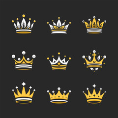 Luxurious majestic kings crown vector set illustration. Professional gold king crown brand identity.