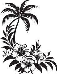 Fototapeta na wymiar Natures Nectar Monochrome Icon with Decorative Corners in Black Petals in Panache Sleek Black Logo with Decorative Corners